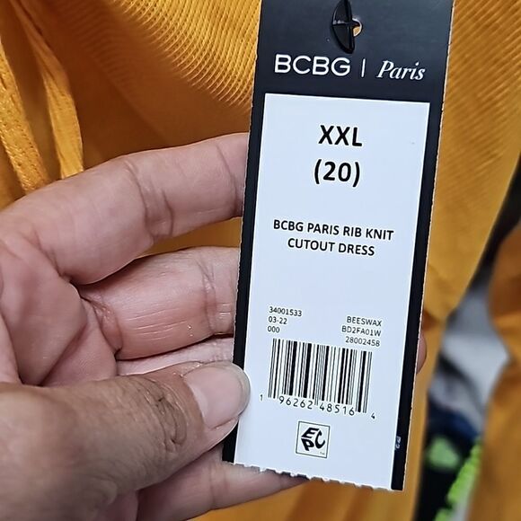 BCBG Paris Ribbed Knit Cutout Dress, Yellow, Size XXL, NWT - Picture 8 of 8
